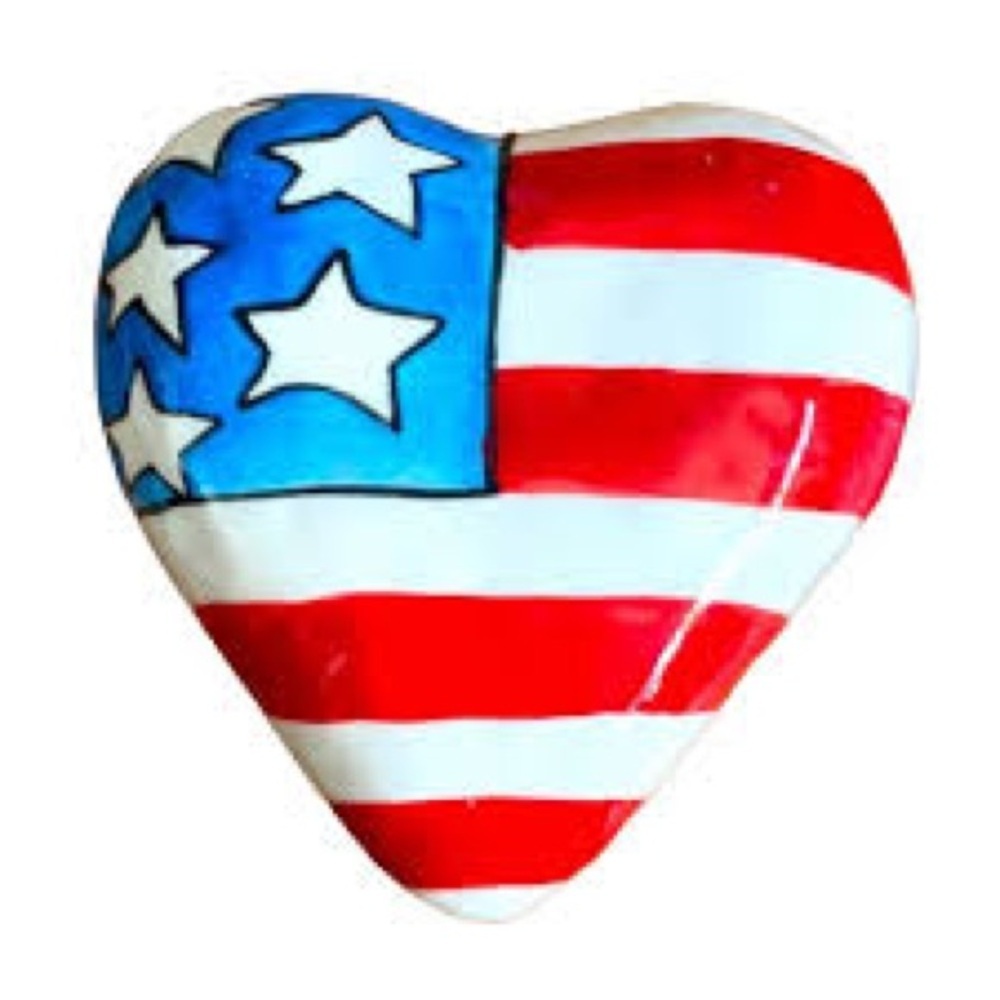Sandra Magsamen for Silvestri USA painted flag heart-shaped rattle curio